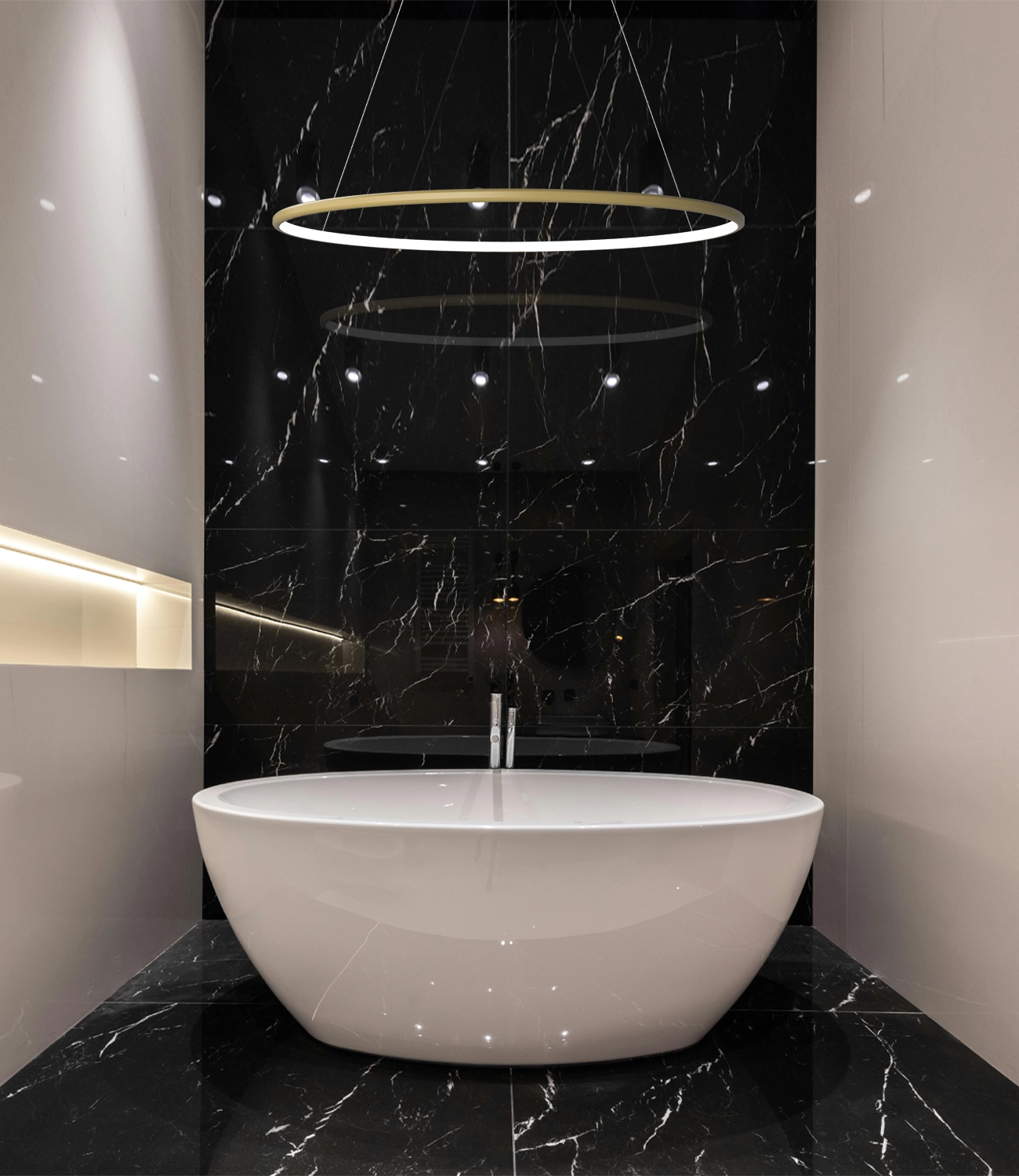 Złota lampa Led Orbit No.1 – stylowe oświetlenie łazienki nad wanną