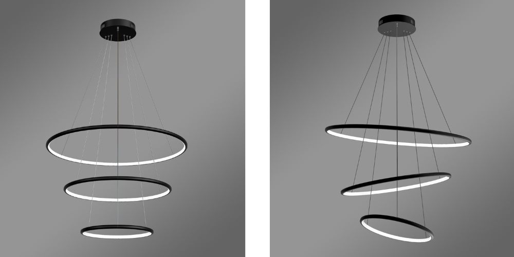 Możliwość aranżacji ułożenia okręgów w lampie wiszącej LED Orbit No.3 80 cm