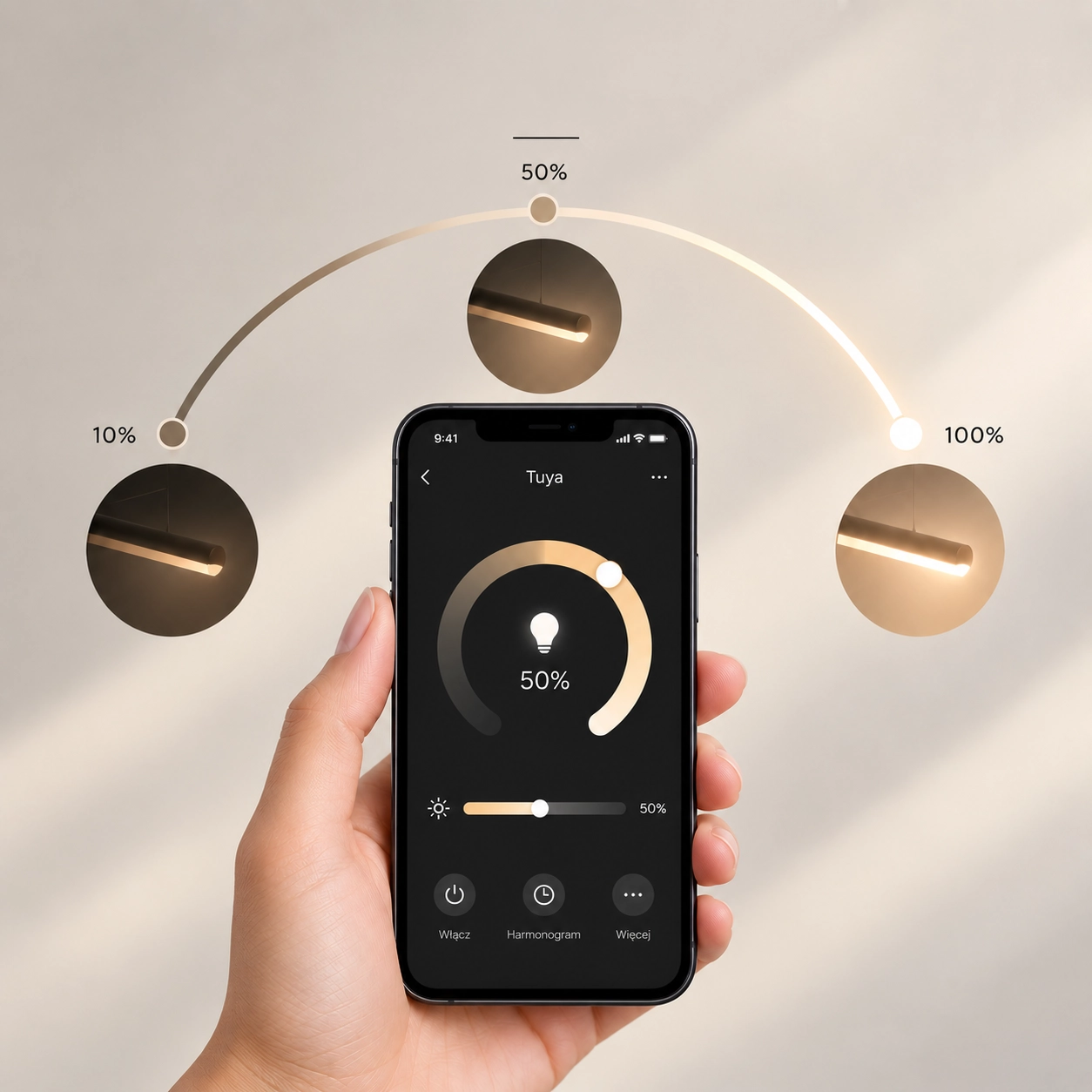 Sterowanie białą lampą LED Moon No.3 40 cm 3000K za pomocą aplikacji Tuya Smart Life