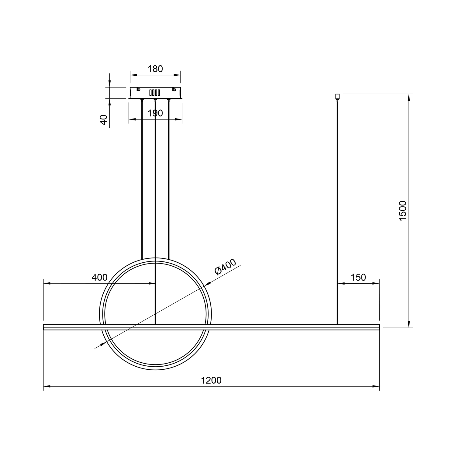 Rysunek techniczny z wymiarami lampa Led geometrik 2