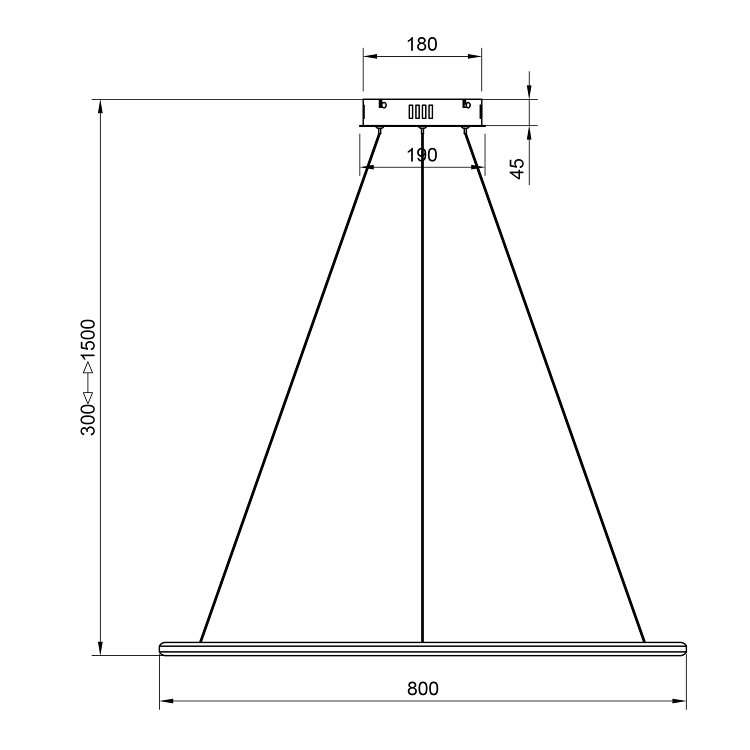 Rysunek techniczny lampy Orbit No.1 80 cm – ciepła barwa światła 3000K