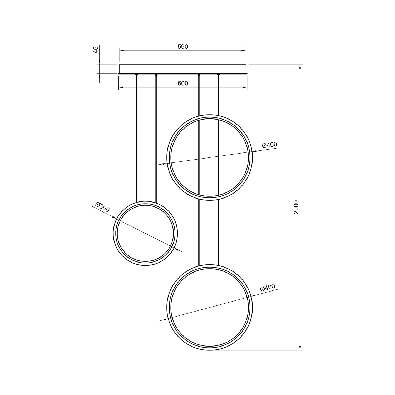 Rysunek techniczny z wymiarami lampy Led Moon No.3