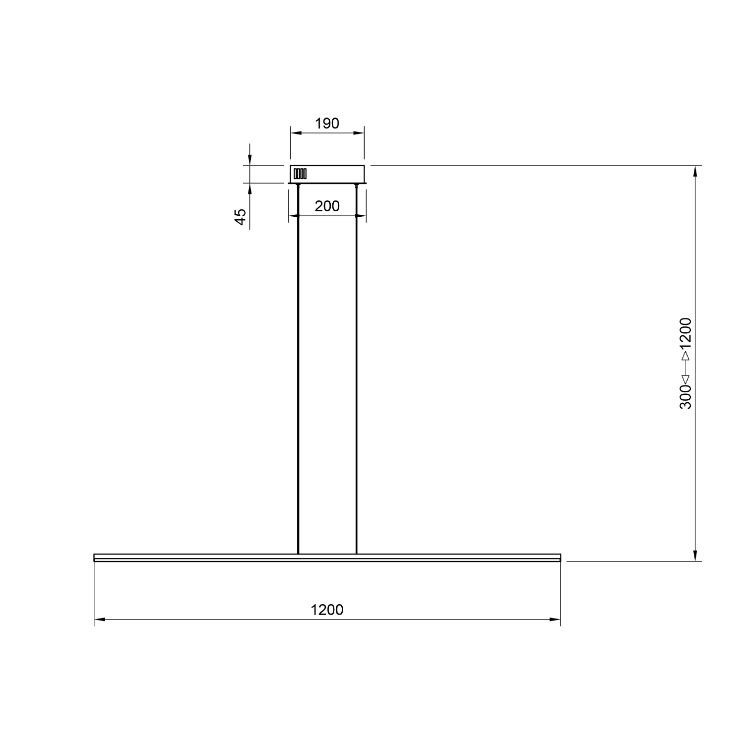 Rysunek techniczny z wymiarami lampy Led Line 120 cm