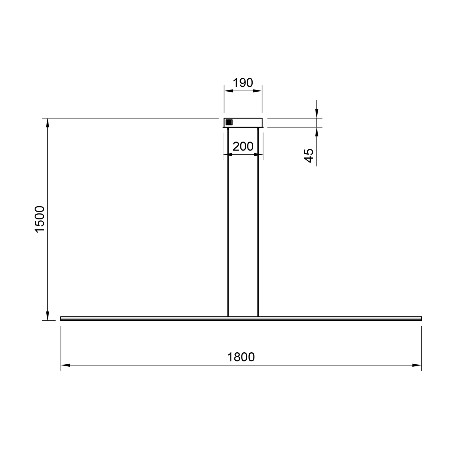 Rysunek techniczny z wymiarami lampy Led Line 180 cm