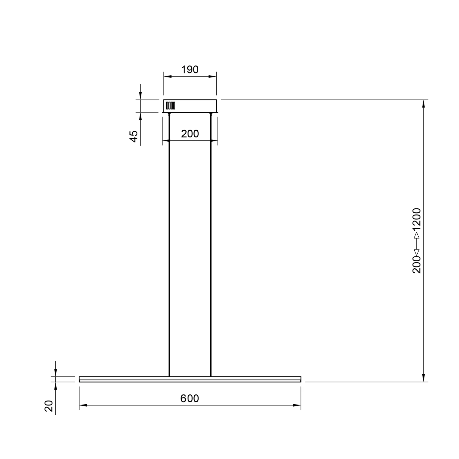 Rysunek techniczny z wymiarami lampy Led Line 60 cm