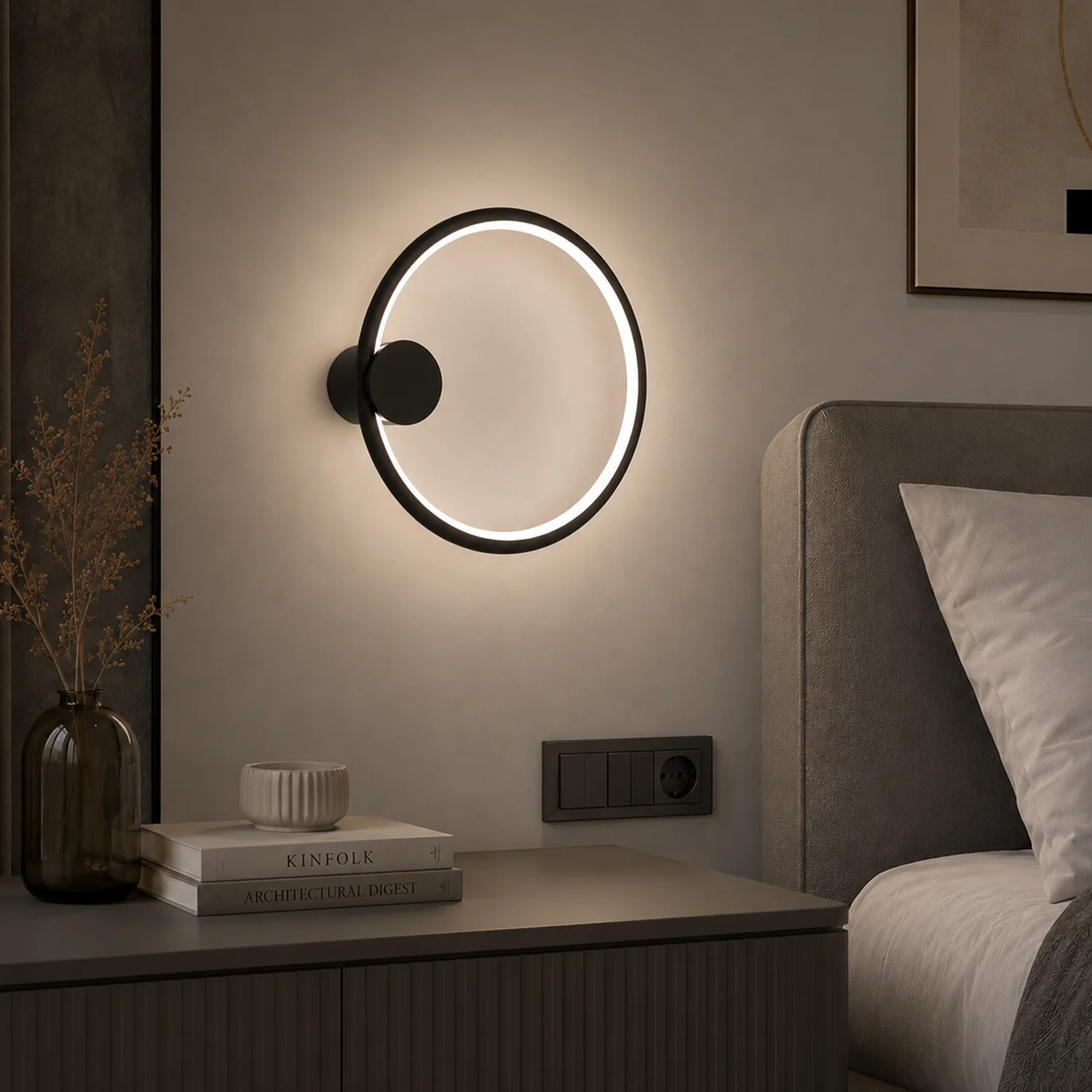 Czarny kinkiet LED Moon 30 cm 3000K w nowoczesnym wnętrzu