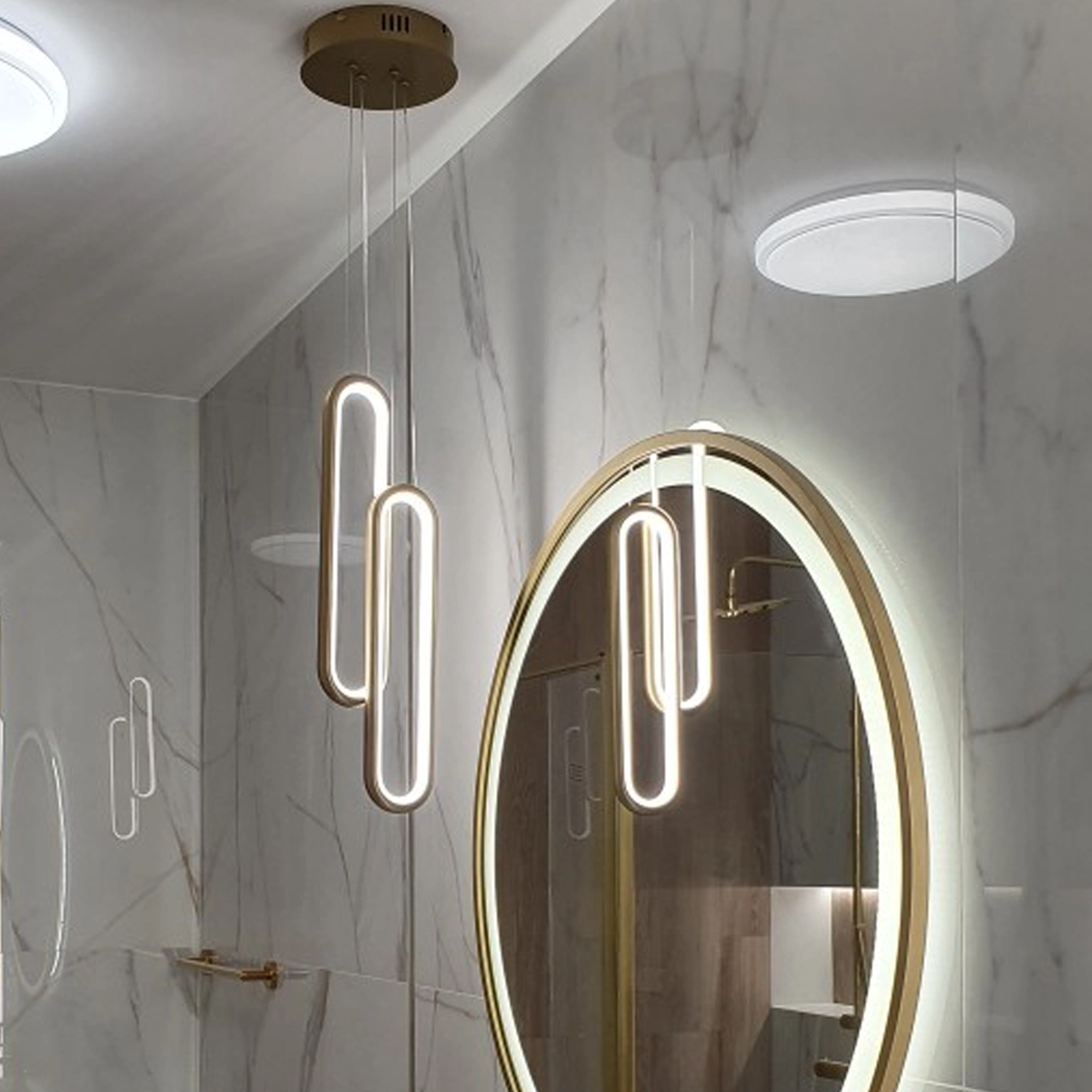 Złota lampa Led Ellipse No.2 do łazienki sypialni i salonu