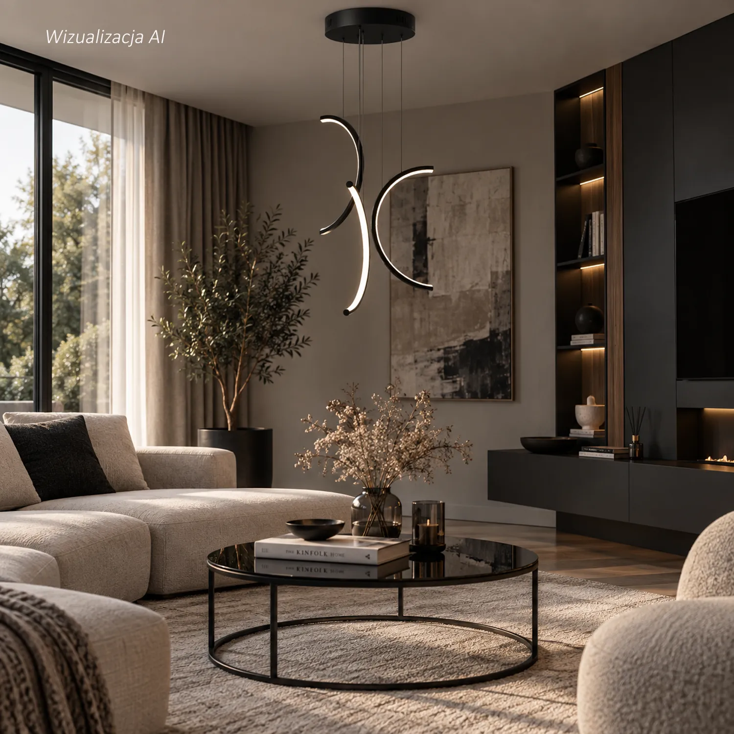 Czarna lampa wisząca LED Moon No.3 40 cm 3000K do salonu i nad stolik kawowy