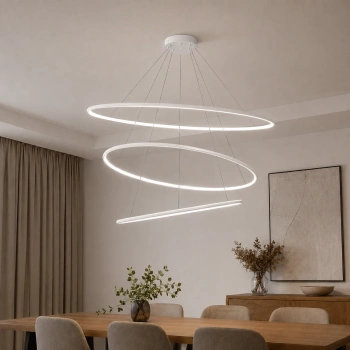 Nowoczesna lampa wisząca Led Orbit No.3 150cm biała sterowana pilotem barwa neutralna 4K LEDesign