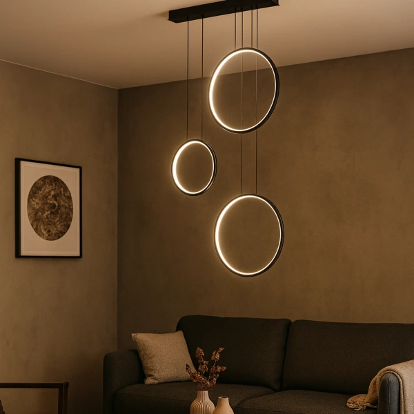 Nowoczesna lampa wisząca Led Moon No.3 czarna z pilotem 3000K–6000K LEDesign