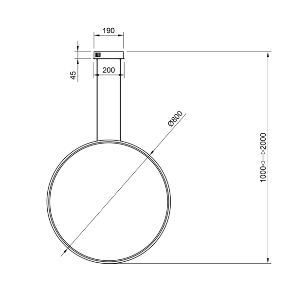 Nowoczesna lampa wisząca Led Moon 80 cm czarna barwa ciepła 3K LEDesign