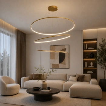Nowoczesna lampa wisząca Led Orbit No.3 120cm złota ściemnialna triak barwa ciepła 3K LEDesign