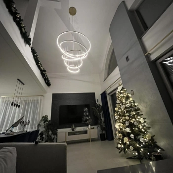 Nowoczesna lampa wisząca Led Orbit No.5 150cm złota sterowana pilotem barwa ciepła 3K LEDesign