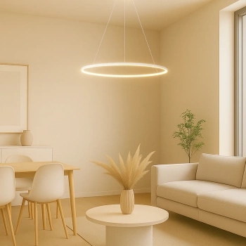 Nowoczesna lampa wisząca Led Orbit No.1 80 cm biała sterowana pilotem barwa ciepła 3K LEDesign