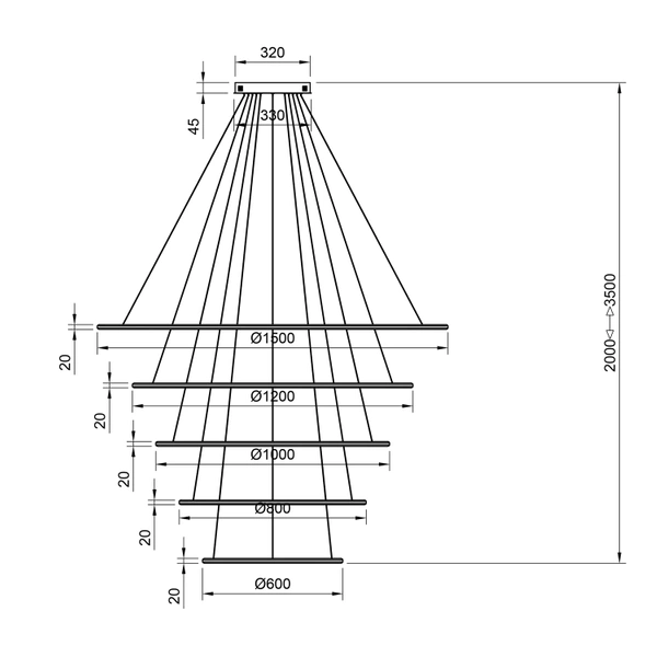 Lampa wisząca Led Orbit No.5 150cm 3k czarna baza