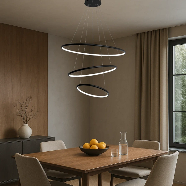Nowoczesna lampa wisząca Led Orbit No.3 80cm czarna ściemnialna triak barwa neutralna 4K LEDesign