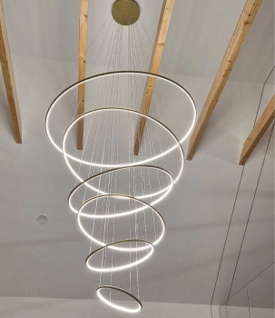 Nowoczesna lampa wisząca Led Orbit No.6 150cm złota ściemnialna triak barwa ciepła 3K LEDesign