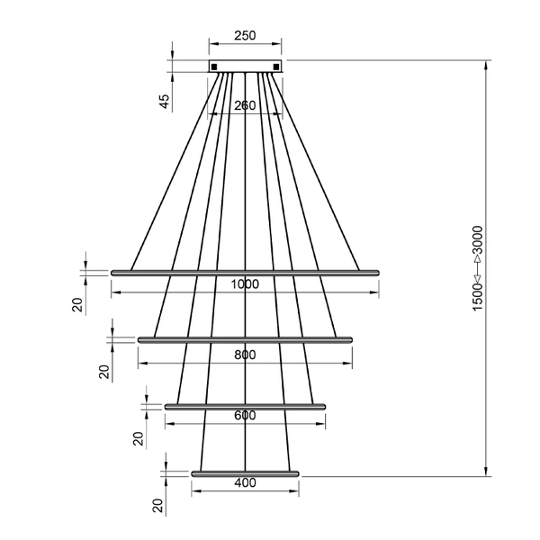 Lampa wisząca Led Orbit No.4 100cm 3k biała baza