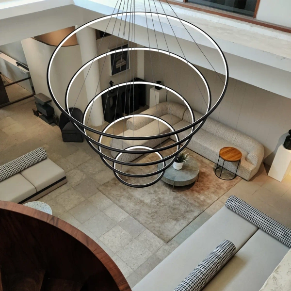 Nowoczesna lampa wisząca Led Orbit No.5 150cm czarna smart barwa neutralna 4K LEDesign