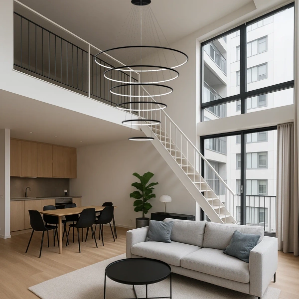 Nowoczesna lampa wisząca Led Orbit No.6 150cm czarna sterownana pilotem barwa ciepła 3K LEDesign