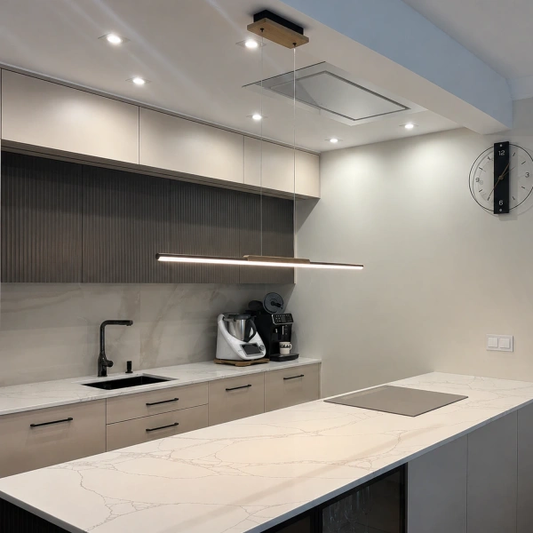 Lampa wisząca LED LINE 100 cm czarna z dębem, barwa neutralna 4K LEDesign