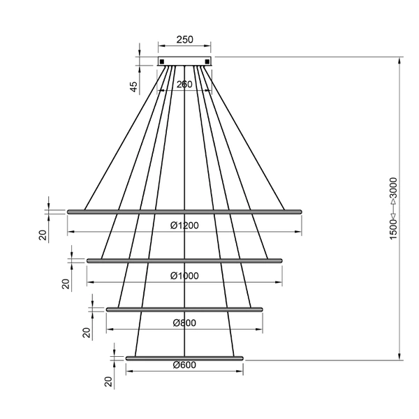 Lampa wisząca Led Orbit No.4 120cm 3k biała baza