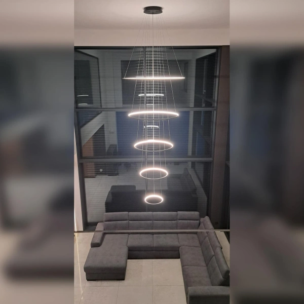 Nowoczesna lampa wisząca Led Orbit No.5 120cm czarna sterowana pilotem barwa ciepła 3K LEDesign