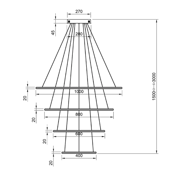 Nowoczesna lampa wisząca Led Orbit No.4 100cm złota ściemnialna triak barwa ciepła 3K LEDesign