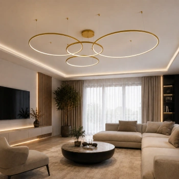 Nowoczesna lampa wisząca Led Orbit S No.4 120cm złota sterowana pilotem barwa neutralna 4K LEDesign