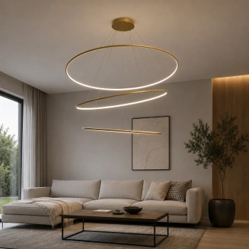 Nowoczesna lampa wisząca Led Orbit No.3 150cm złota sterowana pilotem barwa neutralna 4K LEDesign