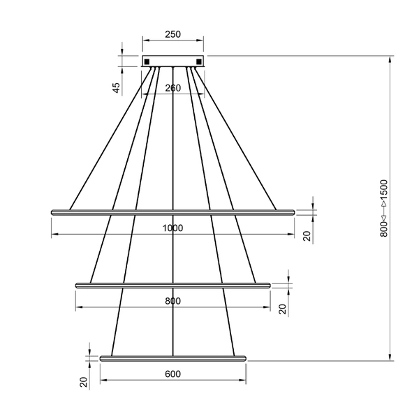 Lampa wisząca Led Orbit No.3 100cm 3k czarna baza