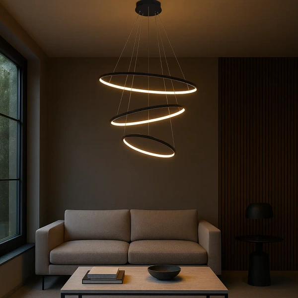 Nowoczesna lampa wisząca Led Orbit No.3 80cm czarna barwa neutralna 4K LEDesign