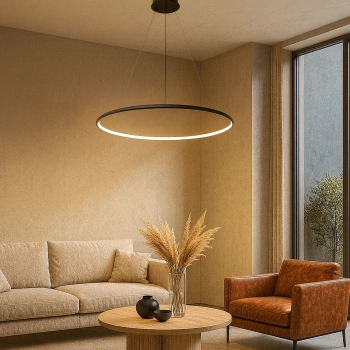Nowoczesna lampa wisząca Led Orbit No.1 80 cm czarna sterowana pilotem barwa ciepła 3K LEDesign