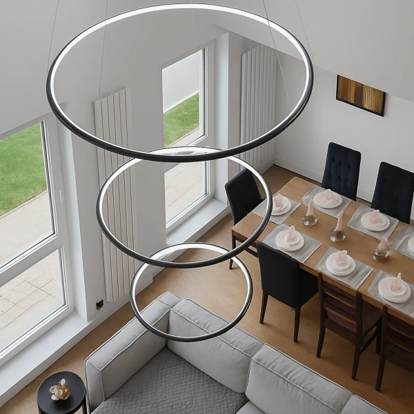 Nowoczesna lampa wisząca Led Orbit No.3 120cm czarna sterowana pilotem barwa neutralna 4K LEDesign