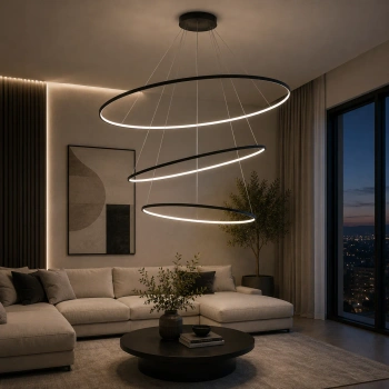 Nowoczesna lampa wisząca Led Orbit No.3 150cm czarna sterowana pilotem barwa ciepła LEDesign
