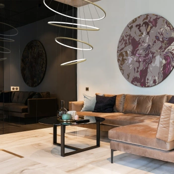 Nowoczesna lampa wisząca Led Orbit No.4 100cm złota sterowana pilotem barwa ciepła 3K LEDesign