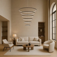 Nowoczesna lampa wisząca Led Orbit No.6 150cm czarna sterowana pilotem barwa neutralna 4K LEDesign