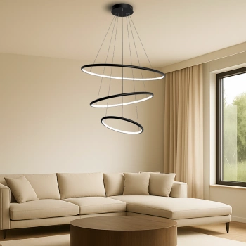 Nowoczesna lampa wisząca Led Orbit No.3 80cm czarna sterowana pilotem barwa ciepła 3K LEDesign