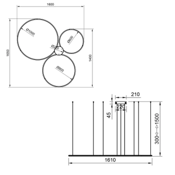 Lampa wisząca Led Orbit S No.3 100cm 3k złota baza