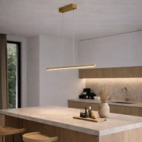 Nooczesna lampa wisząca Led LINE 80 cm 3k złota sterowana pilotem LEDesign